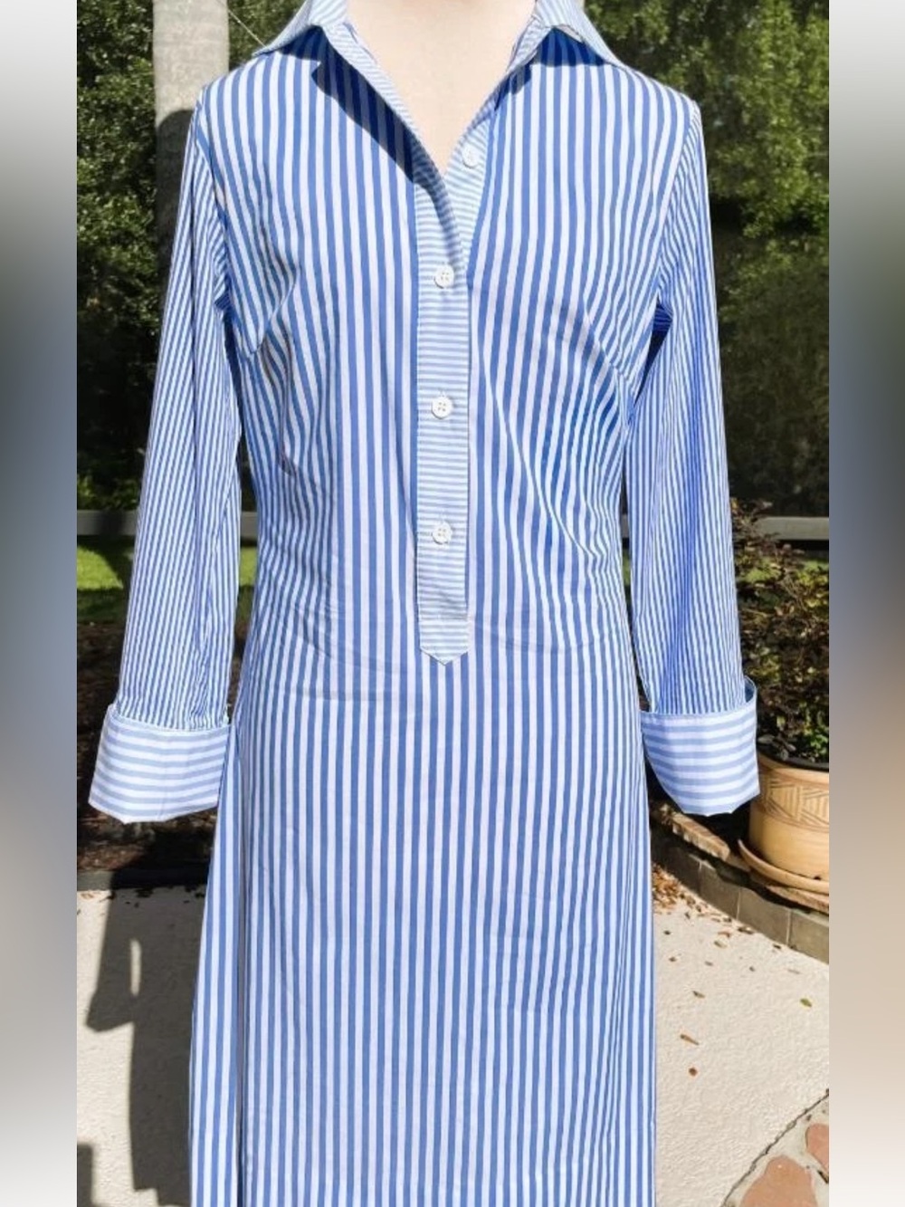 CK BRADLEY Blue White Striped Cotton Shirt Long Sleeve Dress